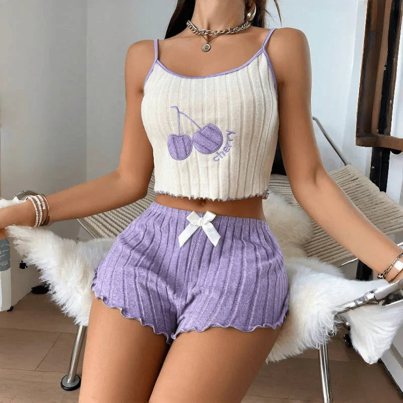 Lovely Cherry Print Pajama Set